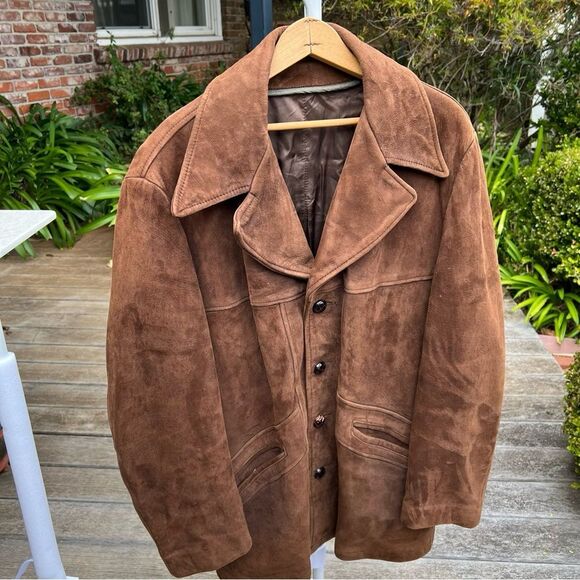 VINTAGE 70s McGregor Coat Whiskey Brown Suede Leather Bomber Barn Jacket | Sz 44 - Picture 2 of 14